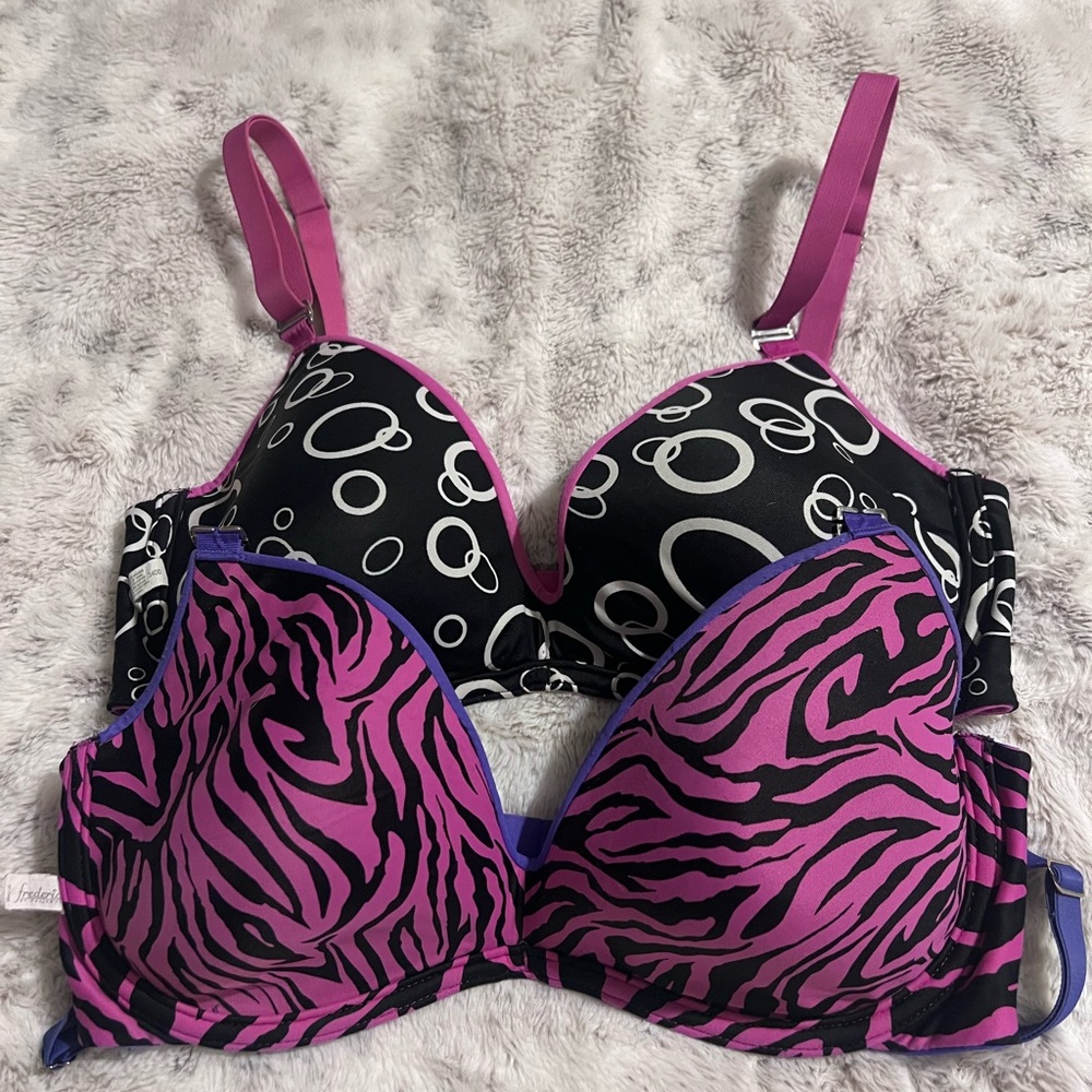Frederick's of Hollywood Pink Zebra/ Polka Dot Print Bras: 2 pack reversible